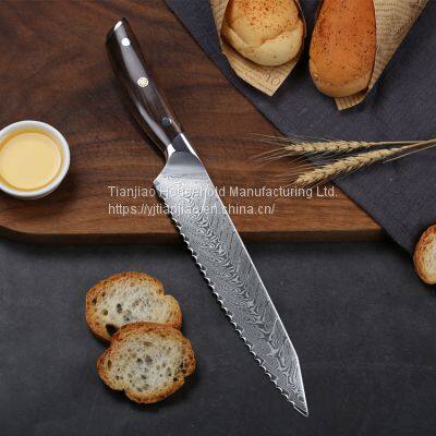 Kitchen Bread Knife Serrated Design Damascus Stainless Steel Blade 8 Inch Chef Knives Bread Cheese Cake Tool