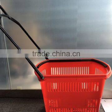 Shopping Basket with Wheels Plastic Handle and Bar Plastic Basket