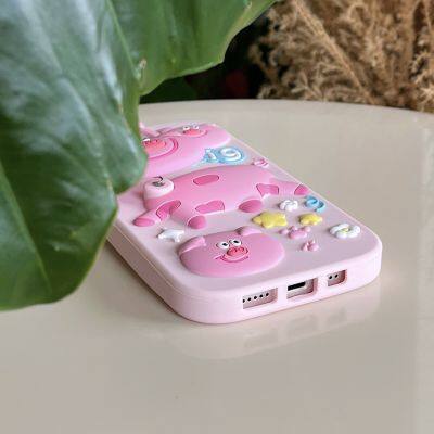 Cute Cartoon Spring Pig Head Soft Shockproof Silicone Back Cover Pink Phone Case For Iphone 13 14 15promax 15pro photo-5