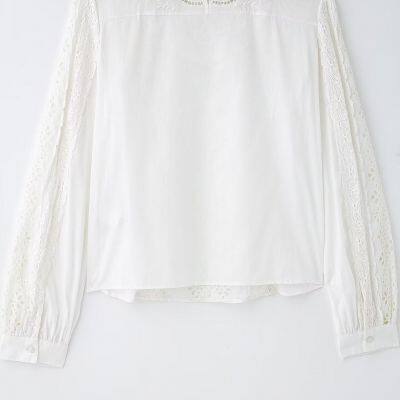 New European and American Women's Fashion Cotton Embroidery Romantic Round-neck Shirt photo-2