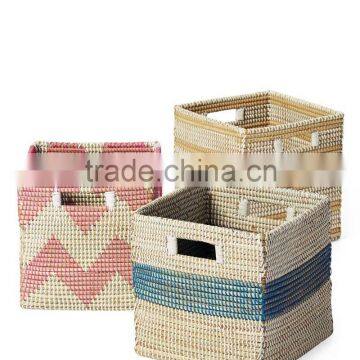 High quality best selling eco-friendly Square seagrass basket with cutout handles from Vietnam