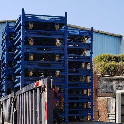 Складная тележка с металлической сетчатой корзиной и блокируемыми колесами для промышленного использования