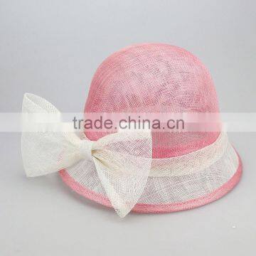 Pink Sinamay Top Hat with White Ribbon