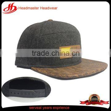 Custom Melton Wool Snapback Cap Wood Brim 5 Panel Watermelon Snapback Hats photo-2