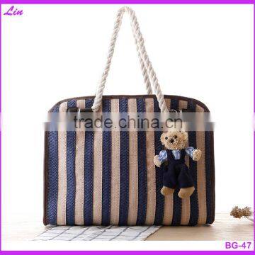 Ladies Fashion Blue Stripe Beach Straw Bag