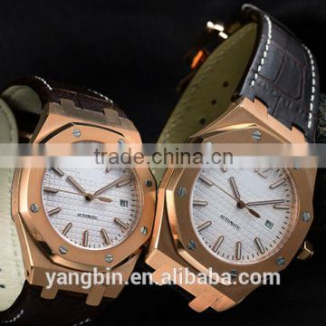 2015 Low Price Stainless Steel Case Genuine Leather Strap Japan Movt Automatic Watch