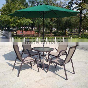 6 Piece Outdoor Garden Patio Furniture Glass Aluminum Dining Table Sling Chair Umbrella Set Quality Choice photo-3