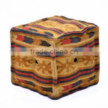 Natural Furnish Antique Vintage Jute Kilim Pouf Cotton Filling