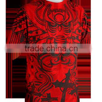 100% Polyester Half Sleeves Full Sublimated T-Shirt with Red Black Flower design