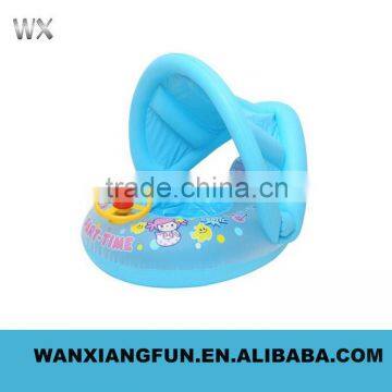 Pvc inflatable baby seat water float boat with sunshade