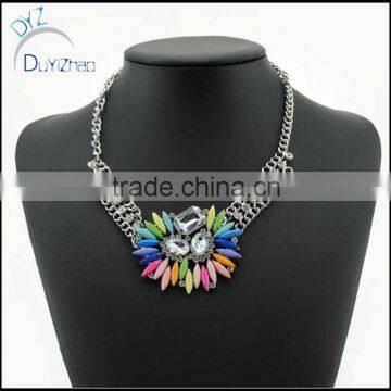 alloy silver chunky multicolour flower crystal statement necklace