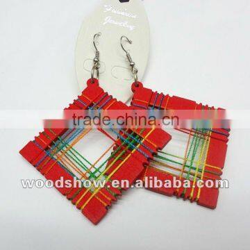 Hot Sale Colorful Thread Square Wood Earring