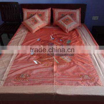 Indian Silk Bedcover Designer Silk Elephant Brocade Bedspread