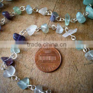 100cm Rock Faceted Multi-color FLORITE Bead Necklace Chain 8mm Rock Bead Silver Chain Jewelry Making Supplies photo-2