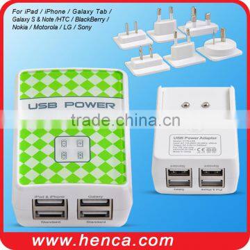 Wholesale 5V 4.8A ,4 usb power mobile adapter travel charger with changeable plug