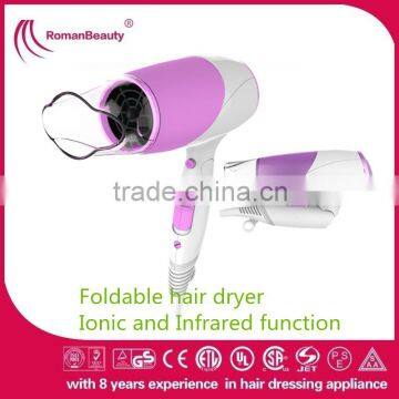 2 Speed Settings and Plastic Material Home Use Foldable Hair Dryer with Ionic and Infrared function