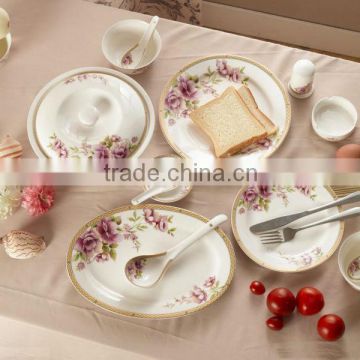 embosed gold rim rose design bone china ceramic hot product container for soup