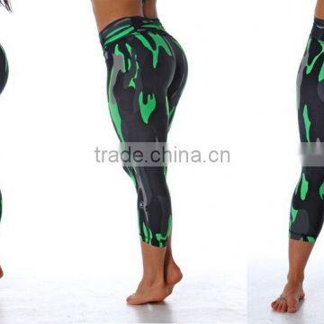 Lime Green Camouflage Crop Tight Legging For Gym Wears, Running Wears, Yoga Wears, Active Wears, Ci-51