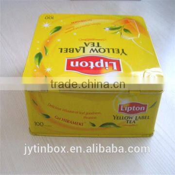 Wholesale tin can manufacture recyclable feature packing box metal can Yellow tea tin box