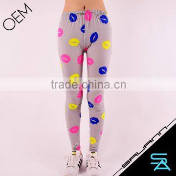 Girls Shiny Lip Print Stretchy Pant Pencil Leggings