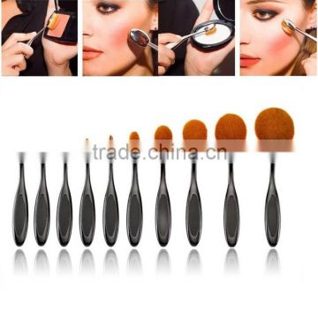 2016 hot sale 10pcs per set nylon oval toothbrush shape make up brush for cosmetic and foundation brush