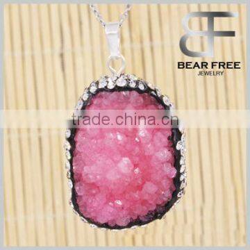 Women's Natural Irregular Freeform Drusy Druzy Geode Agate Necklace Pendant