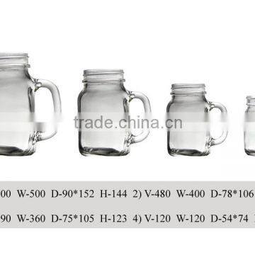 beverage beer mason jars with handle, glass beer mug, food storage jar