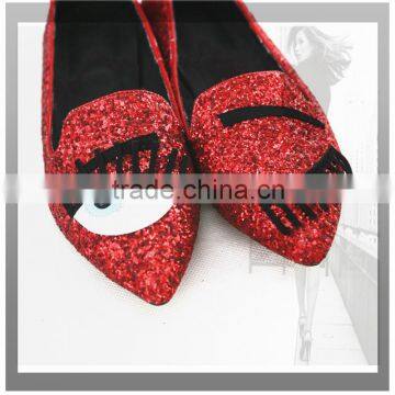 OU2 Rubber Sole Flat Shoes PU Glitter Comfortable pointed toe Girl shoes no heel women pump shoes