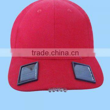 cheap promotional solar energy powered 5-led(together) flashing colorful light red baseball cap