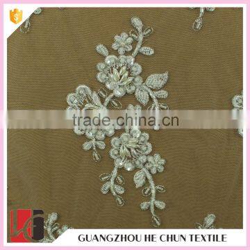 HC-6108-1 Hechun Clear Sequin Bead White Embroidery Net Bridal Lace Fabric photo-3