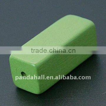 Wood Beads, Dyed, Rectangle, Green, about 15x36x15mm, hole: 4mm(WOOD-A010-6)