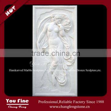 Hand Carved Indoor White Marble Wall Decoration Relief With Angel