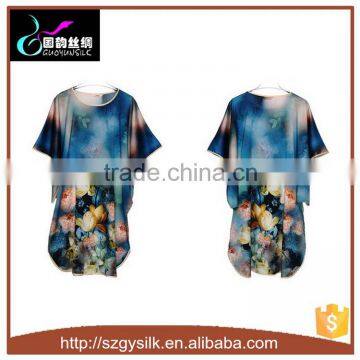 plus size floral painted women silk nightdress