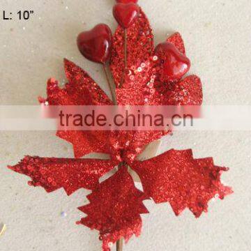 2014 New Artificial Christmas Flowers 10" Artificial Plastic Poinsettia Pick