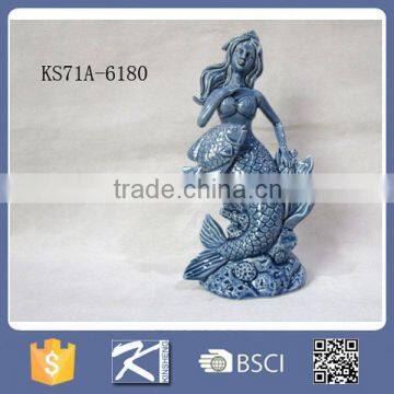 Modern home decoration porcelain ocean blue mermaids figurines