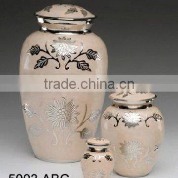 Flower Motif Design Nickel with Enamel Cremation Urns