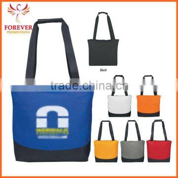 Wholesale 600 Denier Polyester Silk-screen Top Zippered Closure Tote Shopping Bag