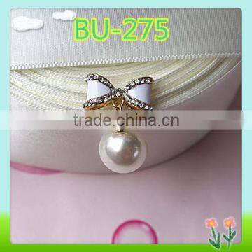 2016 fashion sale decorative bow shaped buttons with pearl for kids