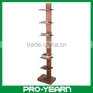 Wooden Bookcase CD Rack Organizer Shelf with 6 Tiers and Base for Book and CD Display and Storage