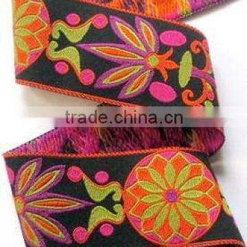 Lotus on black jacquard ribbon wholesale