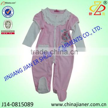 cute design 100%cotton wholesale frill baby's rompers with foot