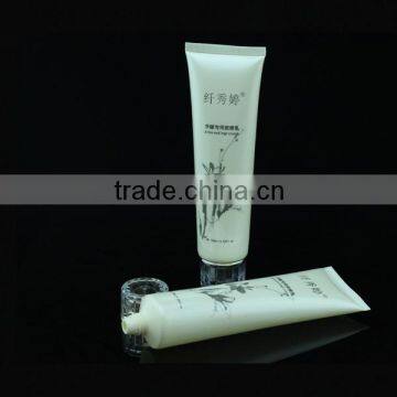 clear cream plastic soft tube with acrylic cap for cosmetic packing