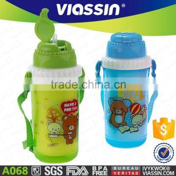 A068 new 300-500ml children plastic water bottle shantou shuanghuan viassin pp kids drinking bottle with straw (L)