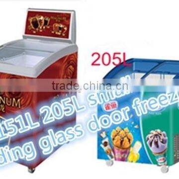 SD-151 to SD-415 electric top open curved sliding glass door chest freezer