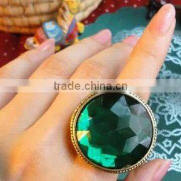 Green Big Round Gemstone Cutting Flower Vintage Ring Jewelry For Women photo-6