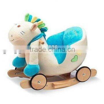 Plush horse baby Rocking Horse Musical Rocker with wheels New cute and beautiful wooden chair