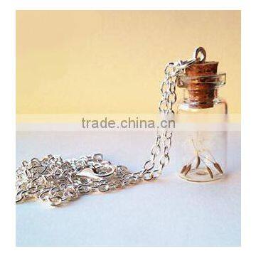 Mini Glass Bottles with Corks and Screw Eye Pins, Glass Jar Vial Charm Pendant with Chains necklaces