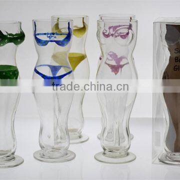 hand -painted woman shape beer glass