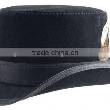 PURE BLACK SUEDE BULLHIDE LEATHER TOPPER "STEAMPUNK" TOP HAT