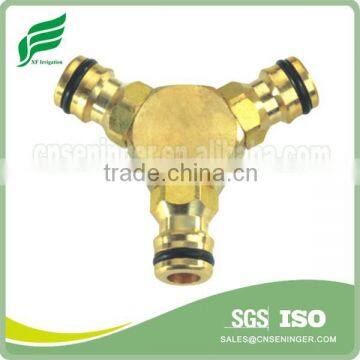 Brass three-way hose coupling
